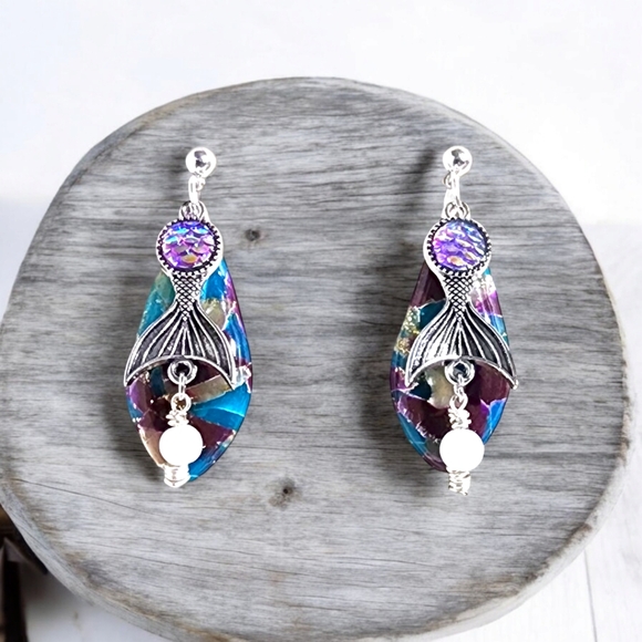 Hand Crafted Jewelry - Handmade Mermaid Fin Polymer Clay Earrings